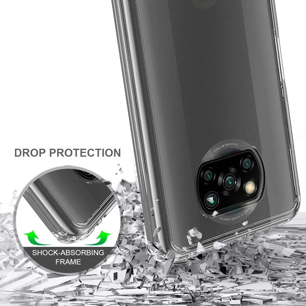 Anty-scratch przezroczysty kryształ akrylowy wstrząsy dla Xiaomi Poco X3 NFC F3M3 PRO 5G TPU Hard Plastic Back Cover