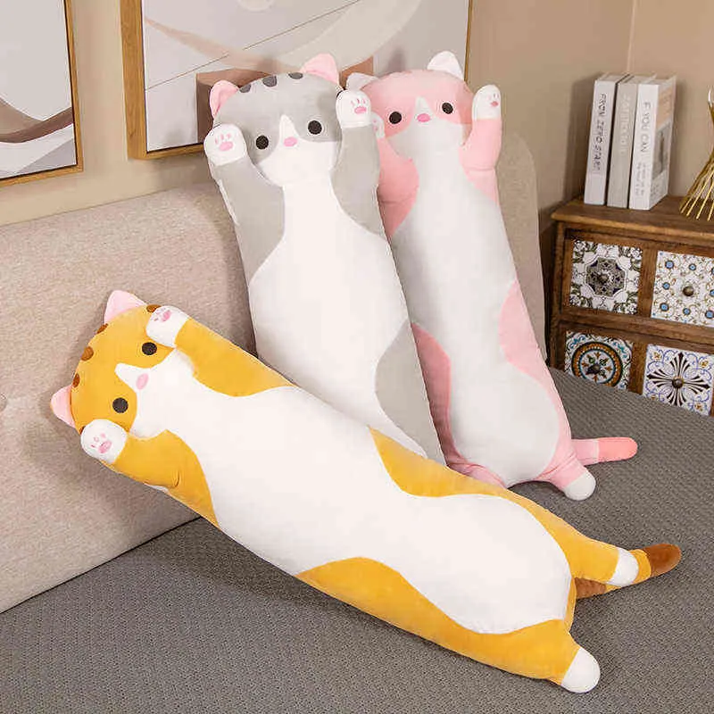 Cm Cute Cartoon Cat Plush Toys Stuffed Soft Long Duvet Pillow Bed Sleep Home Decor Birthday Gift doll For Children Girl J220704