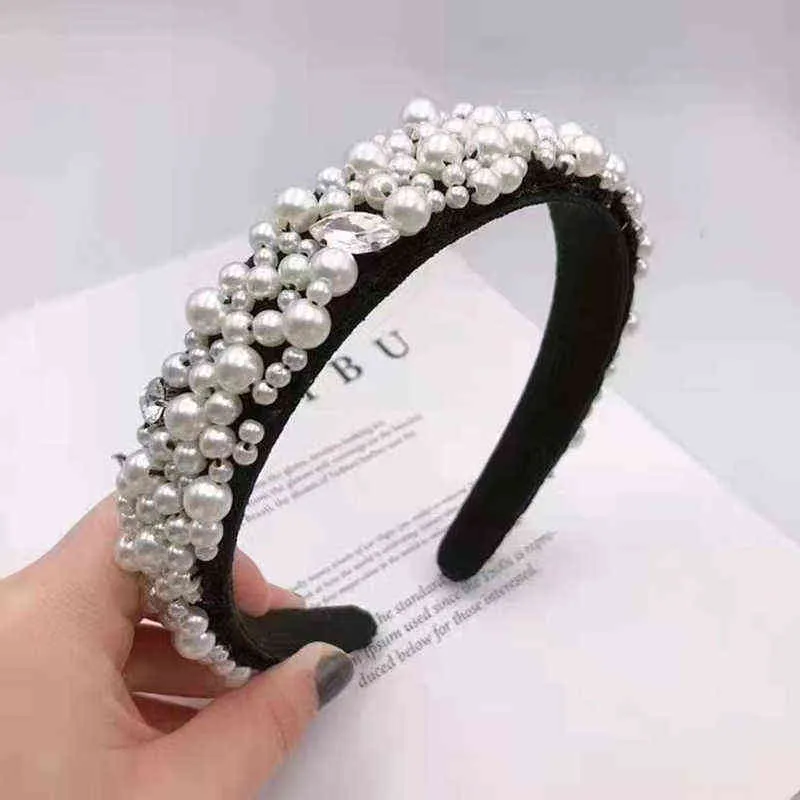 Kvinnor Flickor Barock Pearl Glass Pärlor Rhinestone Hairband Headband Vuxen Hår Tillbehör AA220323