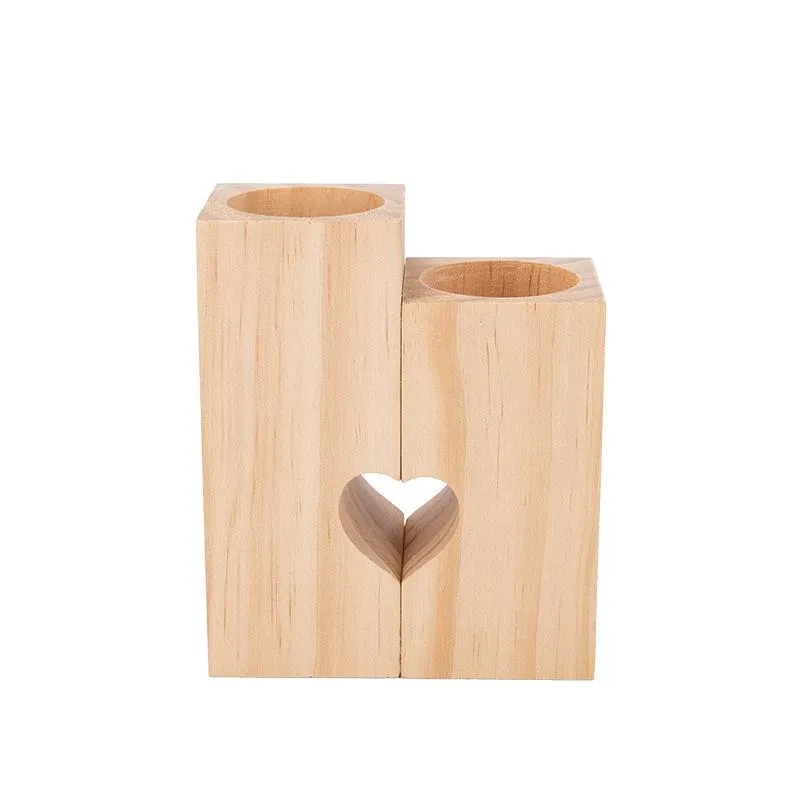 Velulador leve do chá de madeira Creative Heart Heart Hollowd Out Candlestick Table Romantic Decoration Home Party Wedding By Sea