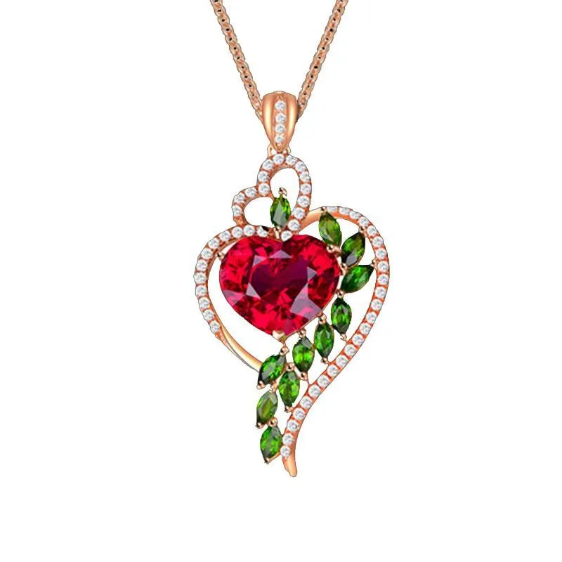 Chaînes bijoux avec ensemble de diamants verts en forme de coeur collier femme cristal rose colliers pendentifs