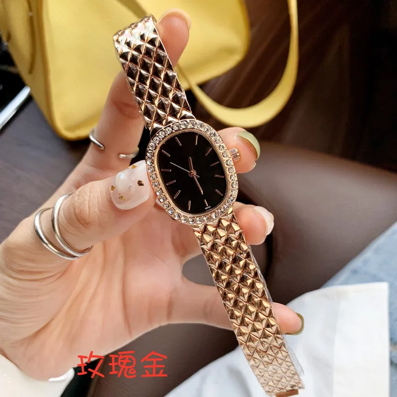 Luxury Women Watches Top Brand Gold Lady Watch 25 mm Owalny Tial Zespół ze stali nierdzewnej na rękę dla kobiet w Walentynce Mot294L