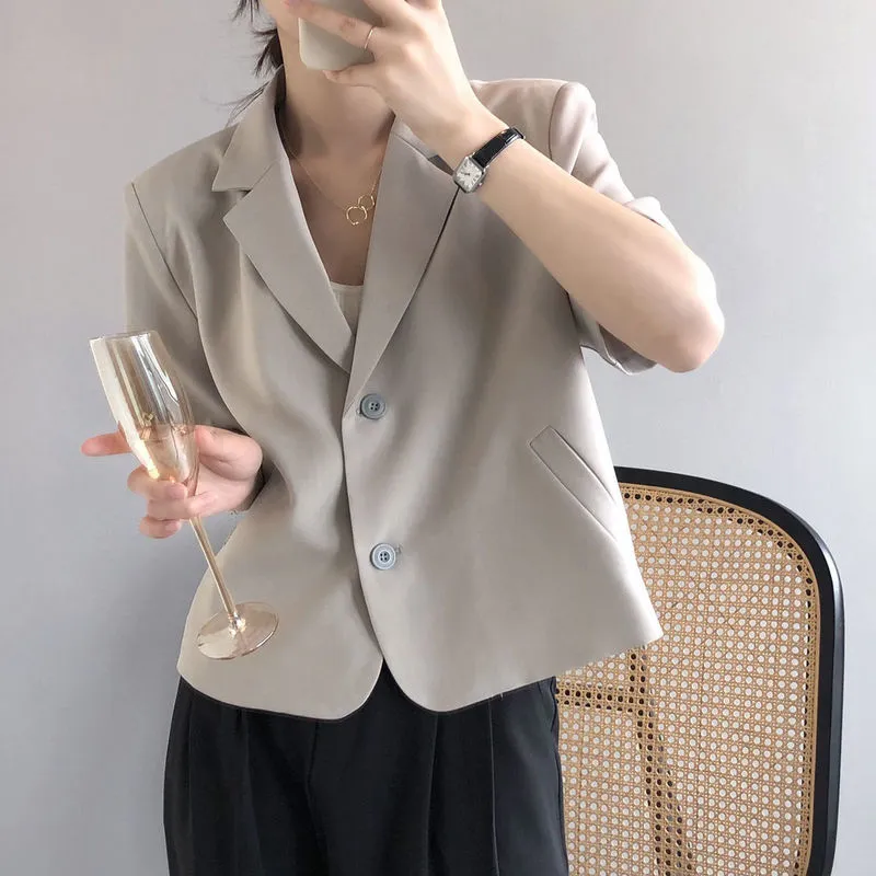 Blazers Women S4xl Solid Office Lady Lady Summer Fashion Single Breasted Casual Crops Basic Ulzzang Notched Outwear 220527