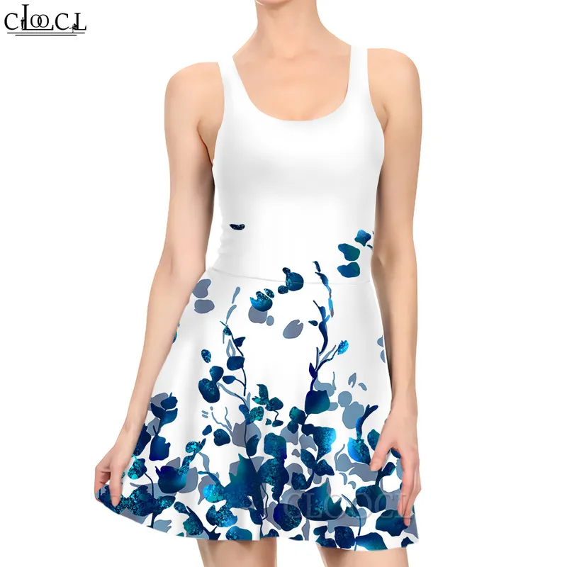 Women Dress European Style Leaves 3D Printed Mini Dress for Fashion Female Casual Sleeveless Dresses Summer Beach Dress 220616