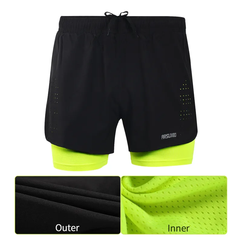 Arsuxeo Men's Running Shorts Outdoor Спортивные тренировки для пробежки в тренажерном зале Fitness 2 в 1 шортах с более длинным лайнером Quick Dry B179 220505