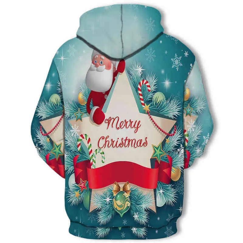 Weihnachten 3D Hoodies für Kinder und Erwachsene Caps Sweatshirts Männer/Frauen Langarm Herbst Winter warme Mode lustige 3D Kleidung L220704