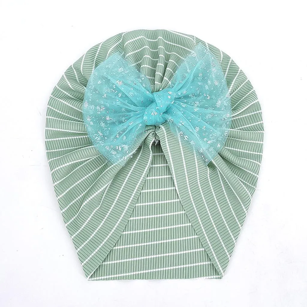 Neue Infant Baby Mütze Spitze Streifen Bowknot Hut Kinder Turban Kappen Weiche Kopfbedeckung Schädel Beanie Kinder Hüte 10 Farben