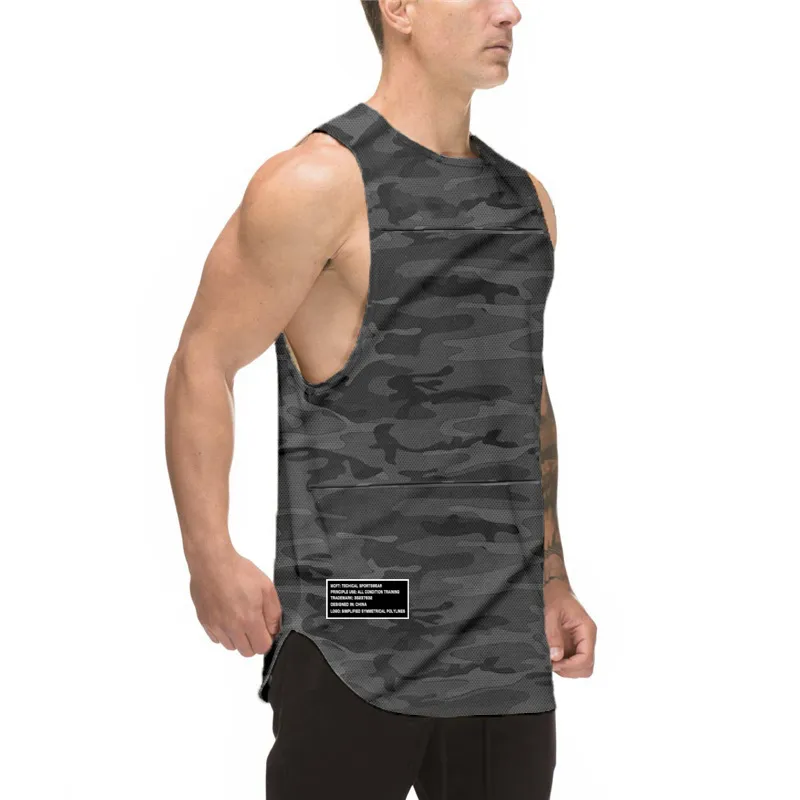 Camouflage Gym Tank Top Men Quick Dry Bodybuilding Stringer Singlets Mesh Sleeveless Shirt Fitness Clothing Sports Muscle Vest 220621