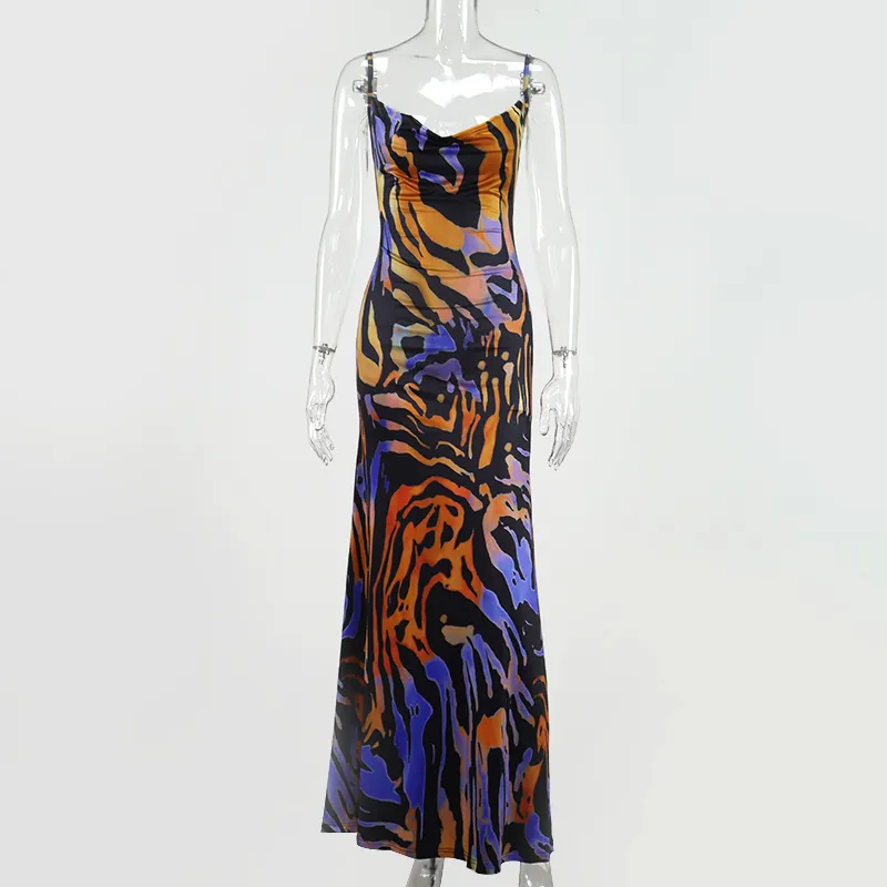 Colysmo print maxi dres sexy low gesneden cown nek rug veter omhoog sexy jurken zeegebied feest club slijtage lange jurk 220509