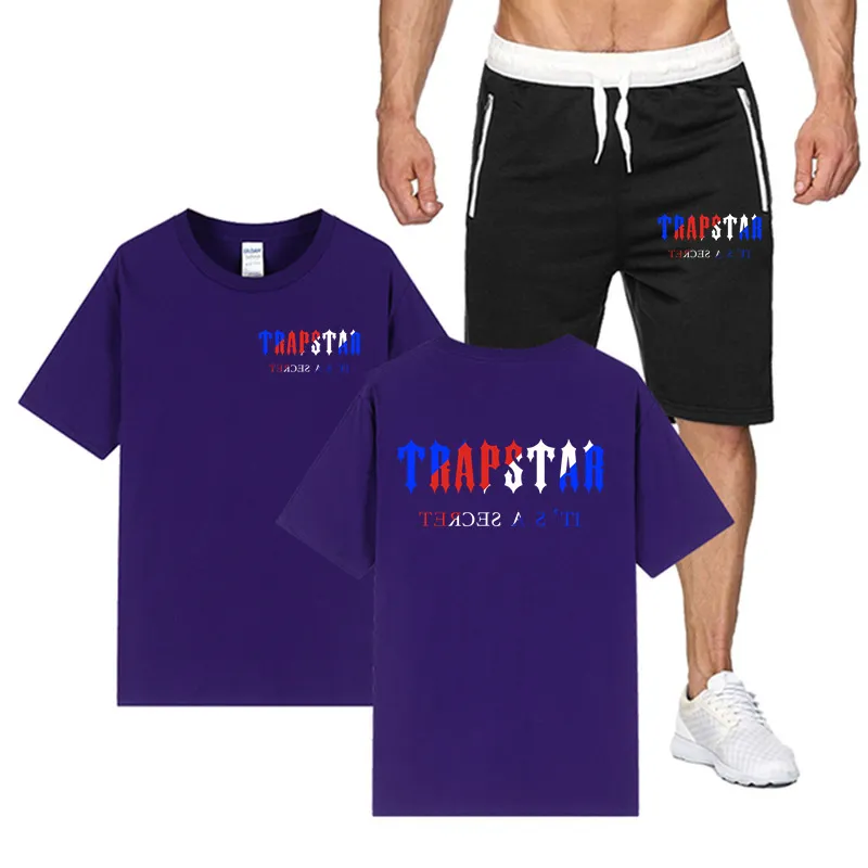 TRAPSTAR été marque de mode décontracté hommes costume de sport survêtement hommes sport costume à manches courtes T-Shirt Shorts 2 pièces ensemble 220609