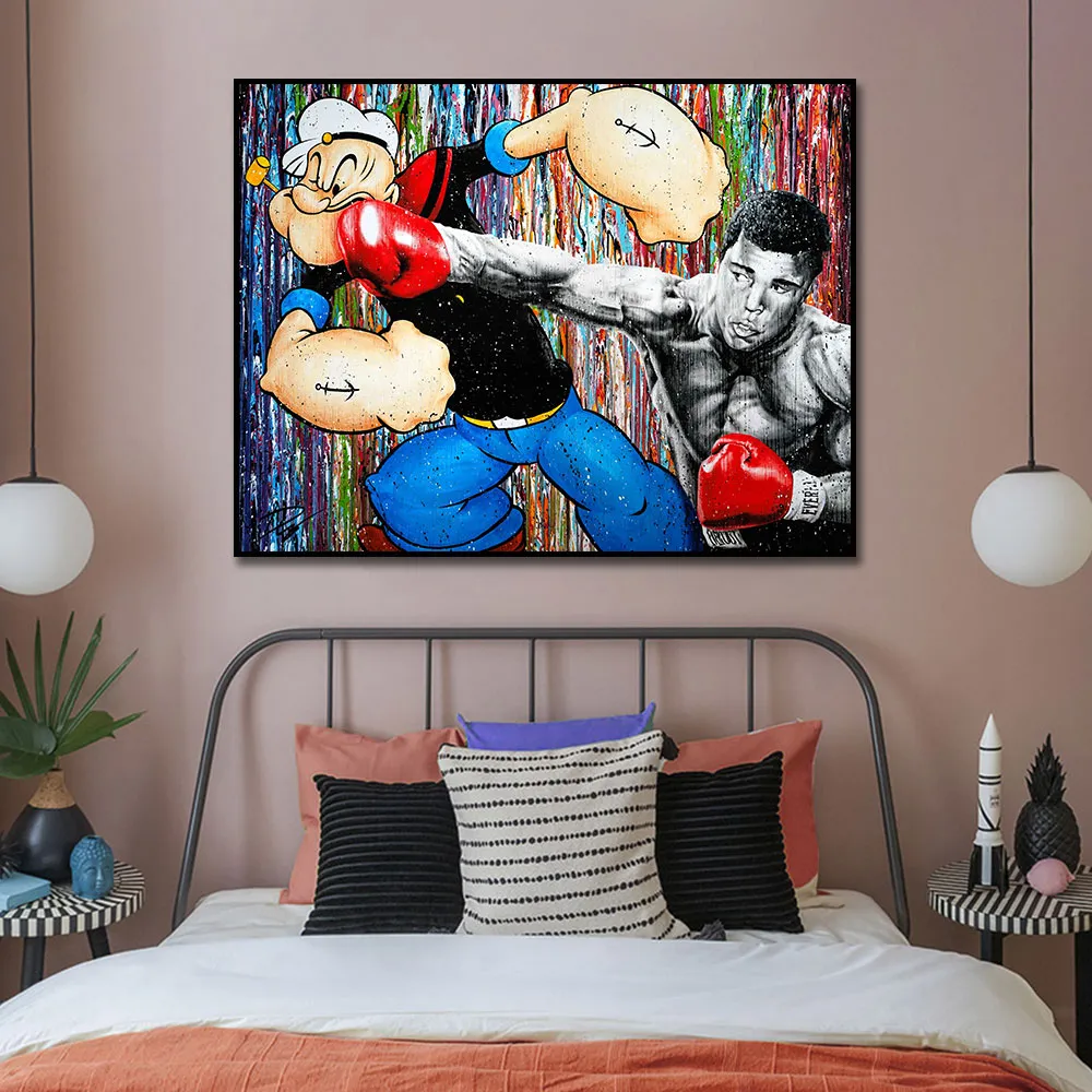 Modern Graffiti Art Boxing Match Canvas Painting Poster Print Wall Art Picture For Living Room Home Decor Frameless