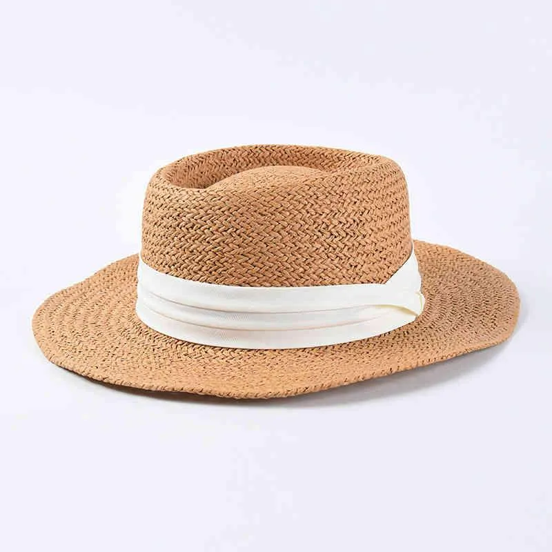Nieuwe handgemaakte stro strandhoed voor vrouwen zomervakantie panama cap mode concave platte zonbescherming vizier hoeden