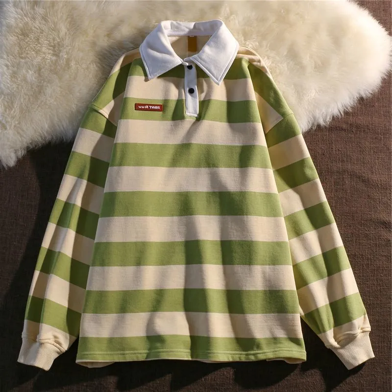 Pripy Shirt American Retro Oversize Chic Polo Sweater pour les hommes Femmes Femme au printemps Automne Loose Niche High Street Striped Veste 220524
