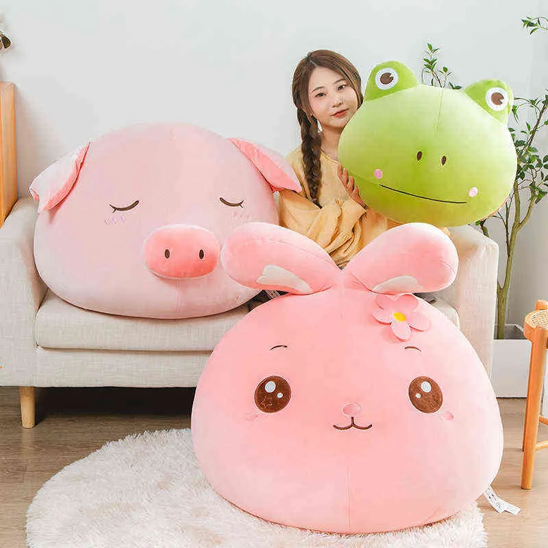 CM Frog Bunny Pig Cartoon Heads Pop Ultra Soft Short Plush Sofa Cushion للأطفال Sit J220704