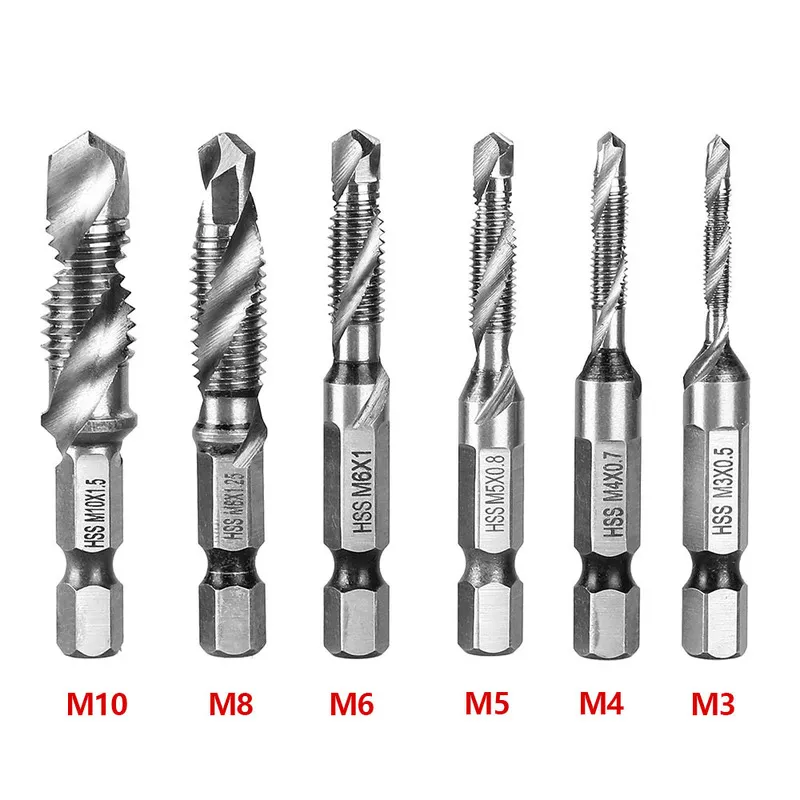 Plated Hex Shank HSS Screw Thread Metric Tap Drill Bits Machine Compound tap M3 M4 M5 M6 M8 M10 Hand Tools 220428