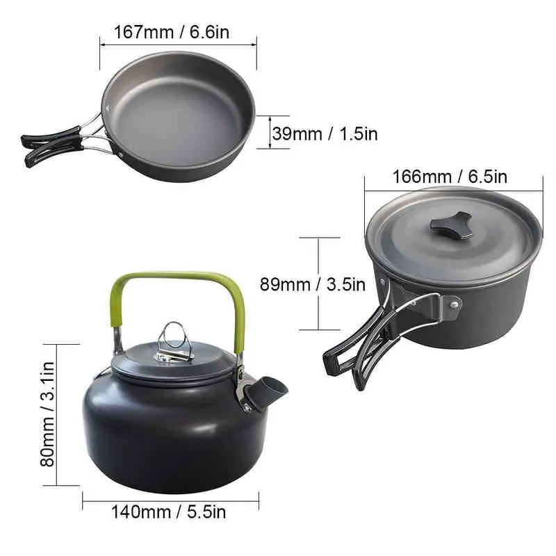 Draagbare antiaanbaklaag aluminium legering camping kookgerei outdoor kooktheepot picknick servies kettel pot koekenpan 3 stksy220530