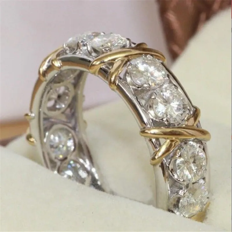 2022 Top Sell Wedding Rings Classical Six Claw Simple Fashion Jewelry 925 Sterling Silver Gold Fill Round Cut Moissanite Diamond E1893