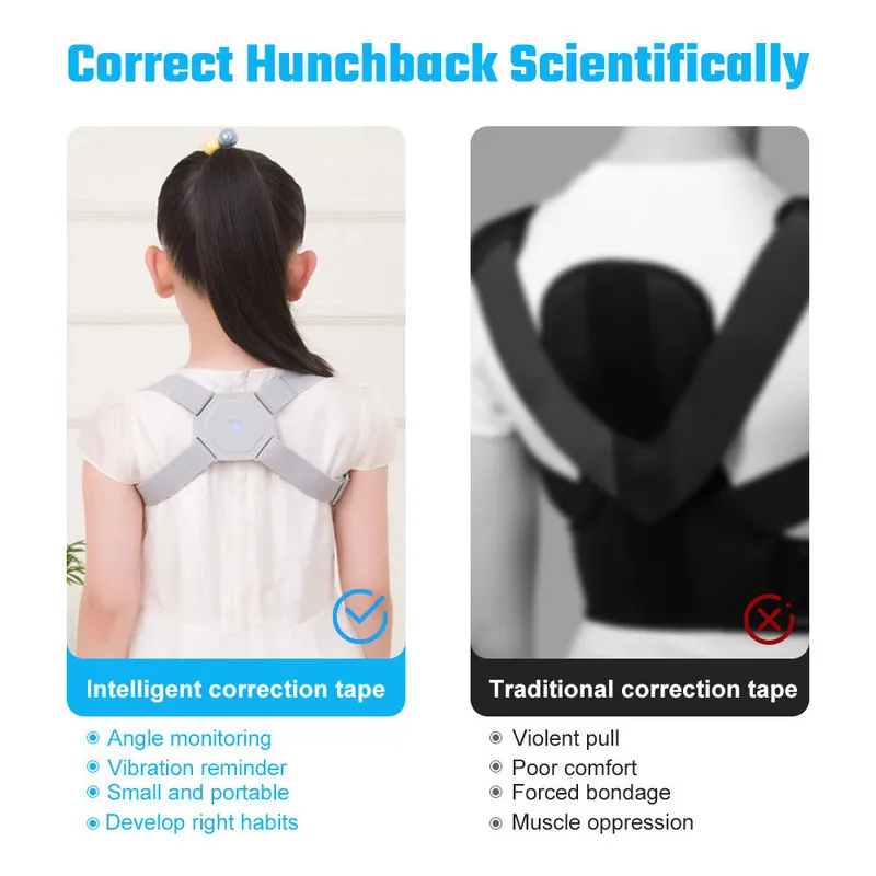 Correttore posturale intelligente con sensore intelligente Vibrazione Raddrizzatore posturale Correttore posturale adulti Supporto la schiena bambini 220726