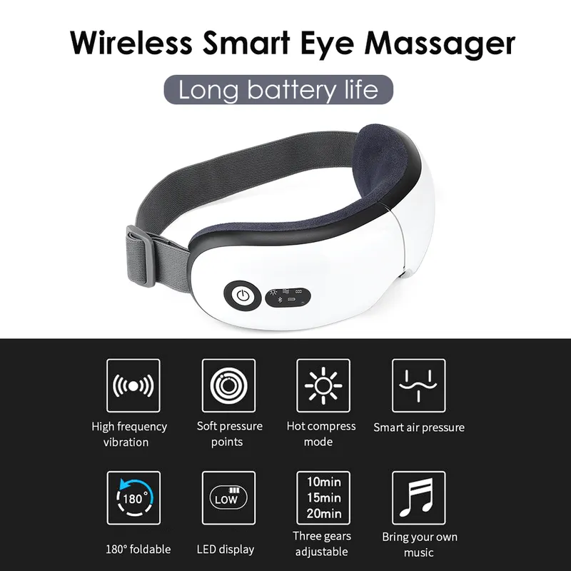 Masager oka 4D Ciśnienie powietrza wibracja Opieka oka instrument zmęczeni Zmęczenie kompresji Bluetooth Muzyka inteligentna masaż okulary 220514