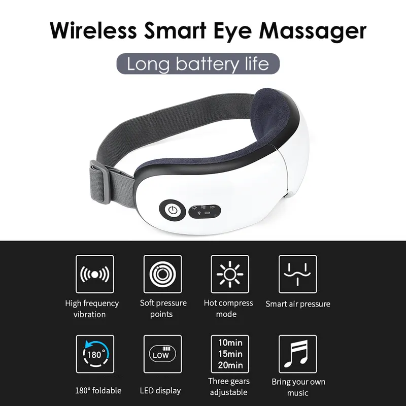 Smart Compress Eye Massager 4D Airbag Massage Vibrazione multifrequenza Protezione degli occhi Dispositivo di massaggio del sonno Ricarica USB 220514