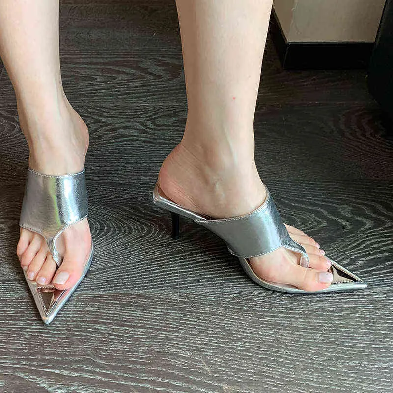 Slippare Summer Women Pumps High Heels Flip Flops Sandaler 2022 Sexig spetsig tå högklackade skor för bilder 220520