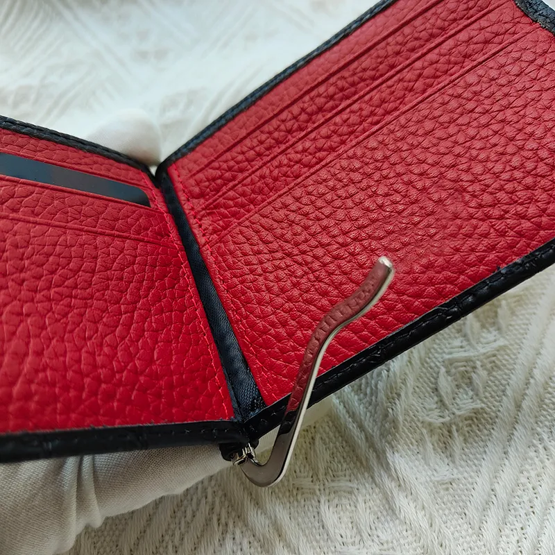 New Men Fashion Wallet Card Holder عالية الجودة جلدية أوروبية الاتجاه الأوروبي الأسود حقيبة حمراء حقيبة قصيرة محفظة رخصة CR2382