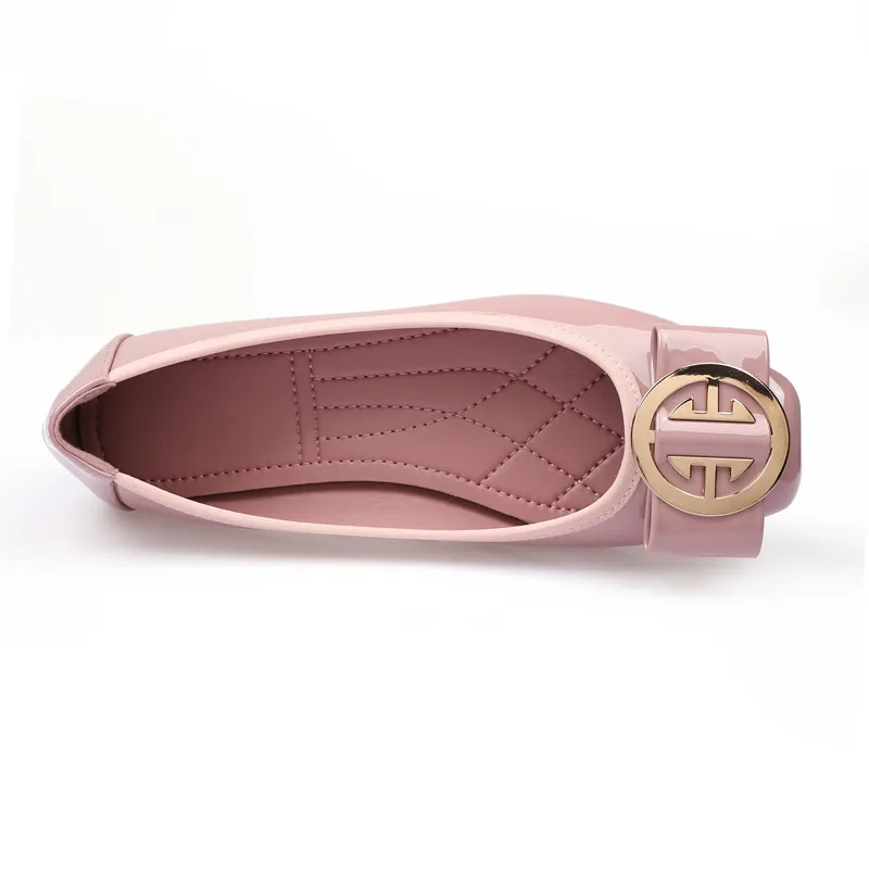 Neue Flats Schuhe Damen Runde Schnalle Slip auf Ballet Flats Kleid Schuhe Patent Leder Mode Casual Schuhe für Frauen Zapatos