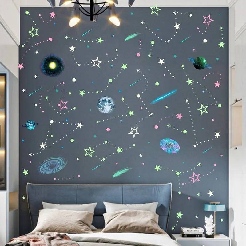 Adesivi da parete colorati luminosi brillano negli adesivi fluorescenti decorazioni la casa scura bambini decalcomanie murali del soffitto camera da letto 220510