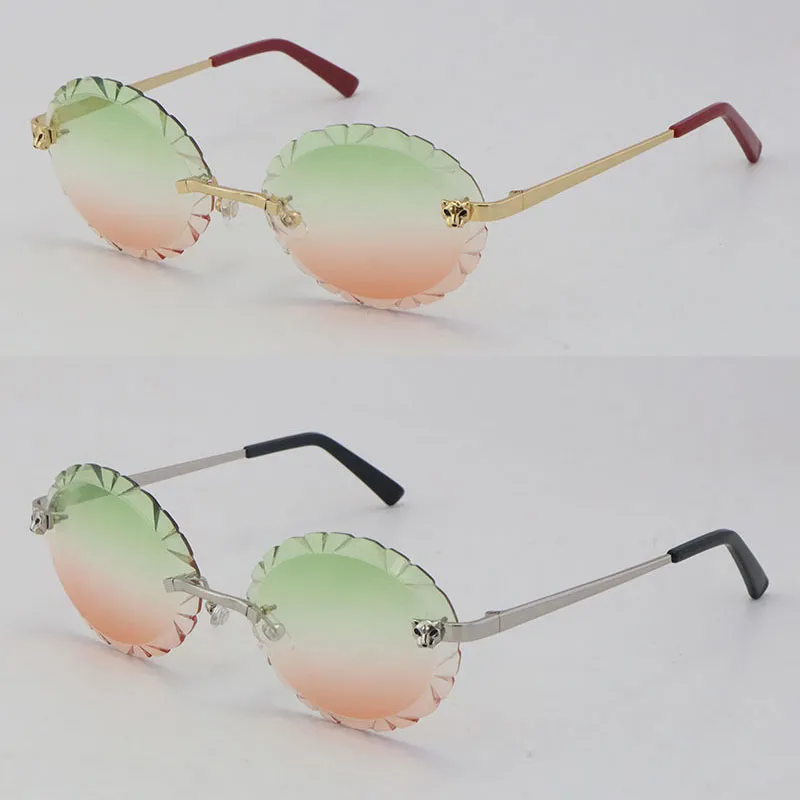 NIEUW MODELMANNEN Women Rimless Oversized Round Round Sunglasses Cheetah -serie Diamond Cut Lens buitenshuis Rijglazen Design Verwijderbaar F2791