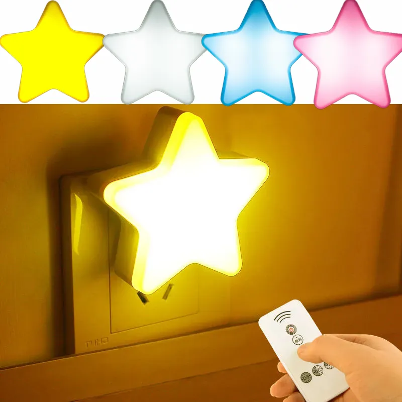 Remote Control Sensor Night Light, Five-pointed Star Shape LED Light, Bedside Wall Lamp, Child Baby Star Sleep Night Light