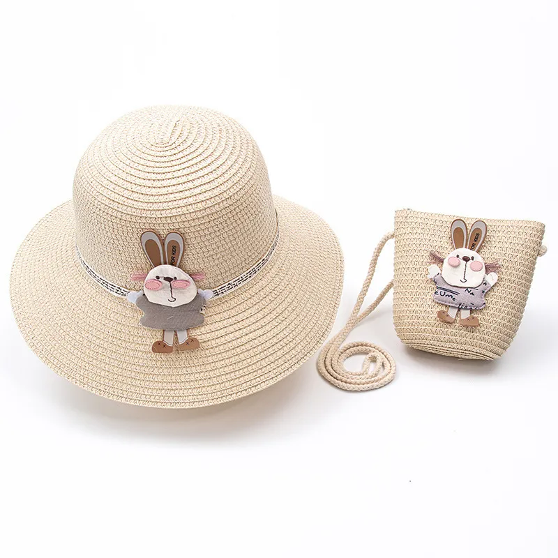 Dziewczyny dzieci urocze, swobodne słomkowe zestawy torebki dziecięce dziecko na świeżym powietrzu wakacyjna plażowa torby z kapeluszem z zestawem kwiatów Słońca Panama 220627