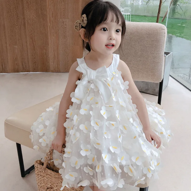 Enfants doux robe bébé filles été sans manches filles fête princesse robe enfants vêtements pour robes de soirée 1-7 ans 220521