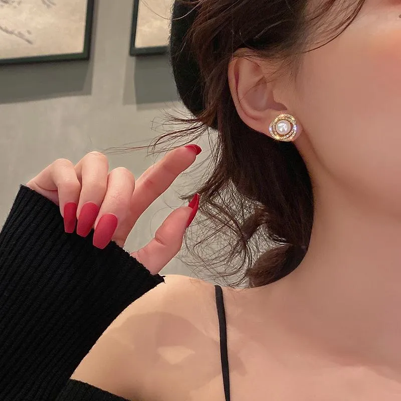 Stud Koreaans Ontwerp Mode-sieraden Prachtige Zirkoon Ed Bloem 14K Gouden Oorbellen Elegante Vrouwen Parel Prom Party EarringsStud S210g