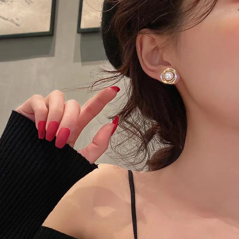 Stud Korean Tasarım Moda Takı Zarfı Zirkon Ed Çiçek 14K Altın Küpe Zarif Kadınlar İnci Balo Parti Küpe S260B