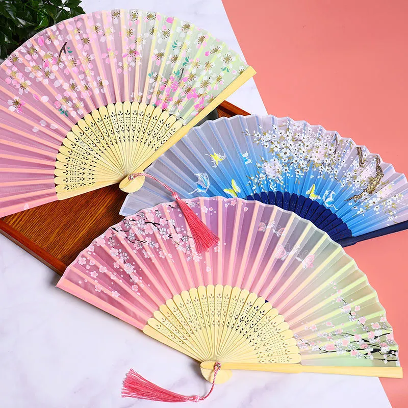 10 pièces/ensemble chinois fleur impression ventilateur Portable été pliant Compact femmes hommes Hanfu Pography s 220505