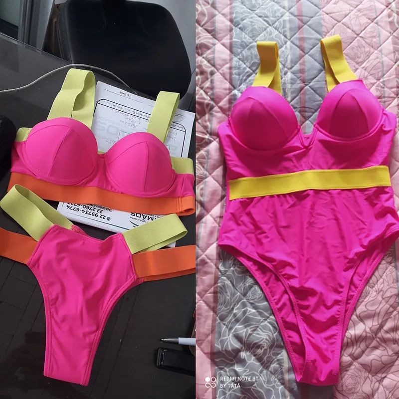 Blesskiss Seksi Push Up Bikini Kadın Mayo Kese Neon Bandage Brezilya Mayo Mayo Takım Yüzme Bikini Seti 220518