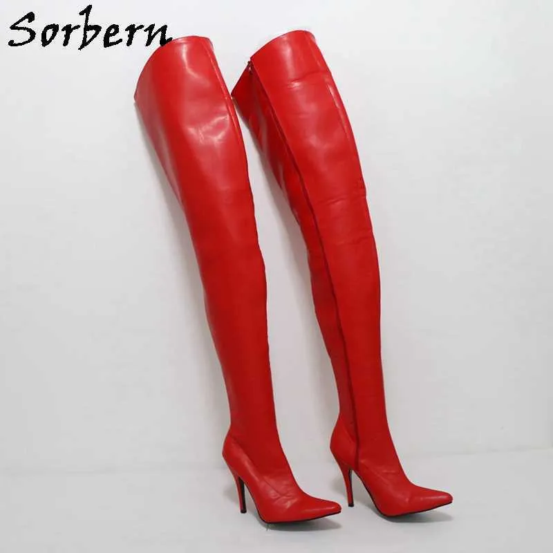 Sorbern Custom Crotch Thigh High Boots Women Stilettos 12Cm High Heel Pointed Toe Thick Hard Shaft Female Boot For Drag Queen