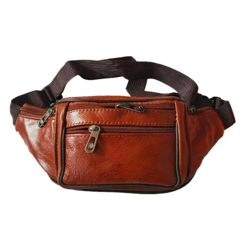 Midjeväskor Fashion Men äkta läderpaket Organisator Travel Pack Nödvändighet Bälte Mobiltelefon Bag298i