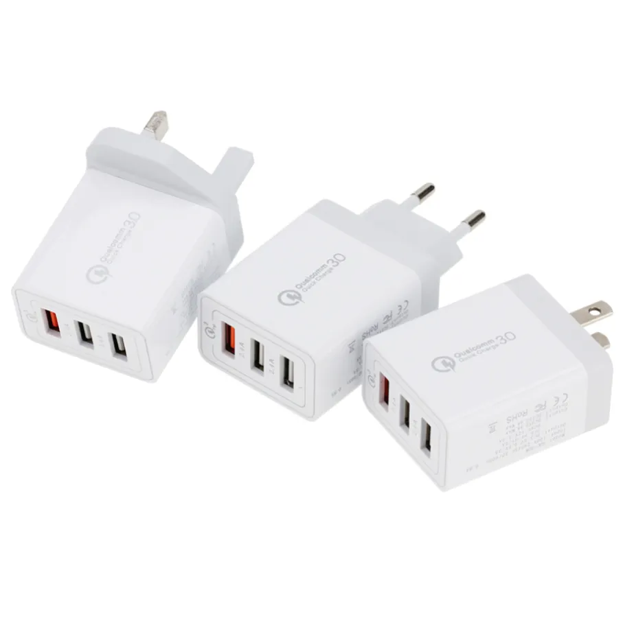 USB Charger Quick Charge 3.0 Wall Home Travel Mobiltelefonladdare Adapter för Xiaomi Samsung Portable EU US UK Plug 2.4A Snabbladdning