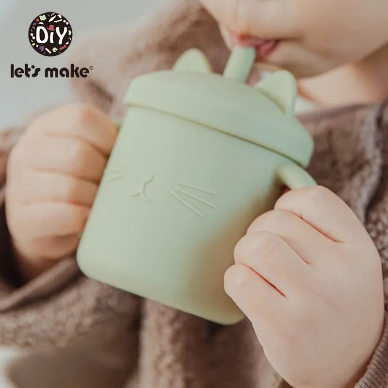 Давайте сделаем 1 % детские чашки кормления милые мультипликационные кошки детские чашки пищевых продуктов для детей с малышами с силиконом Sippy Cup 220715