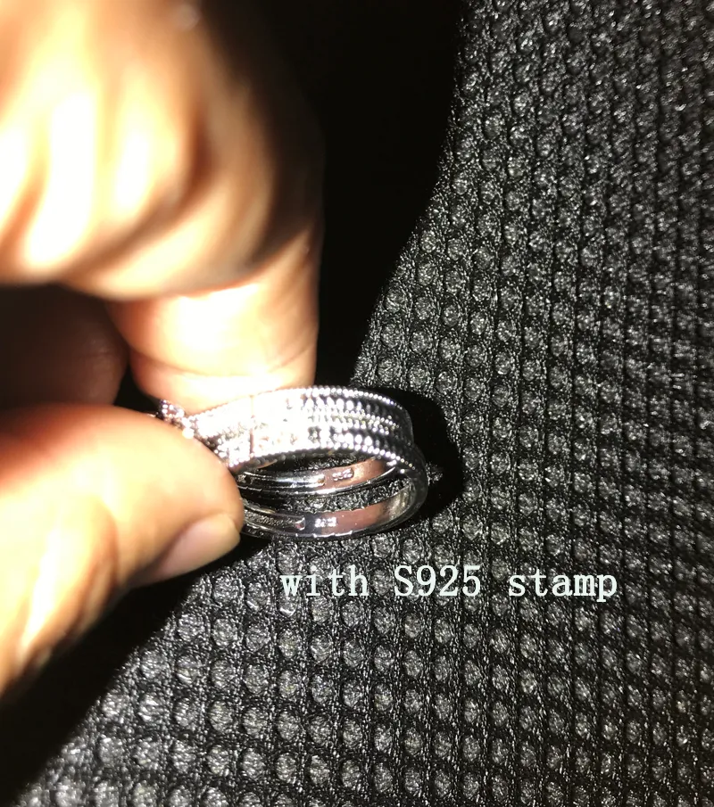 PANASH Sterling Silver 925 Wedding Band vierkante kubieke zirconia -ringen Set voor vrouwen R293