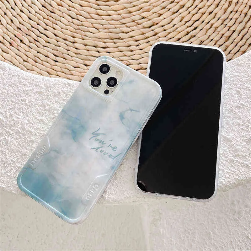 Coque de téléphone de décalage de nuages ​​bleu et blanc d'art de mode pour iPhone 13 12 11 PRO XS Max x xR 8 7 Plus personnalité Case Hot A220325