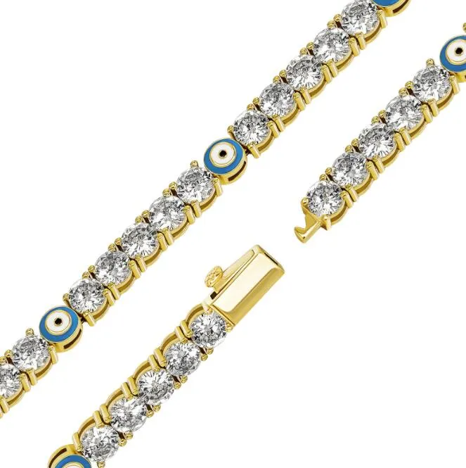 Evil Eye Tennis-Armband, Hip-Hop-Armbänder für Damen, blaue Steinperlen, Armband für Herren, Schmuck305l