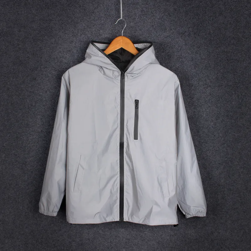 Plus Size 4XL Men Spring Autumn full reflective Windbreaker waterproof Jacket male High street hip hop Loose Hooded Coats 220811