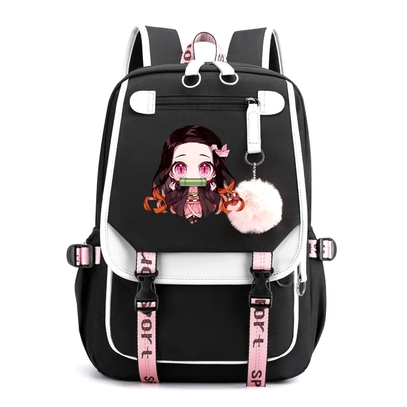 Демон -убийца Nezuko рюкзаки для мужчин аниме -школьная сумка для подростка Canvas Laptop Back Pack Women Rucksack Anime Nezuko Backpack 2290A
