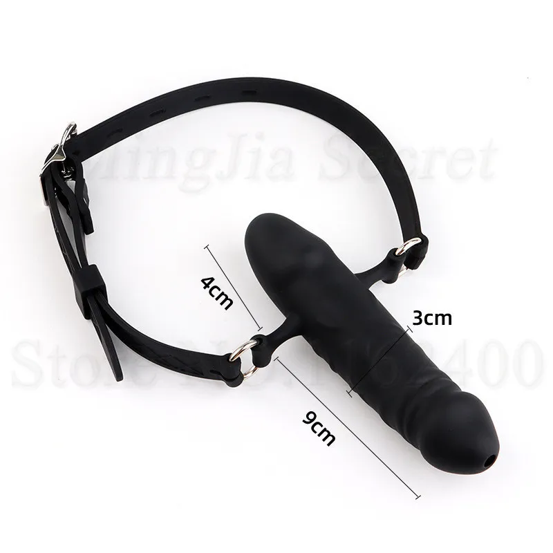 Silicone DoubleEnded Hollow Open Mouth Gag Dildo Oral Harness Strap On Penis Plug BDSM Bondage Erotic sexy Toys for Couples1058607