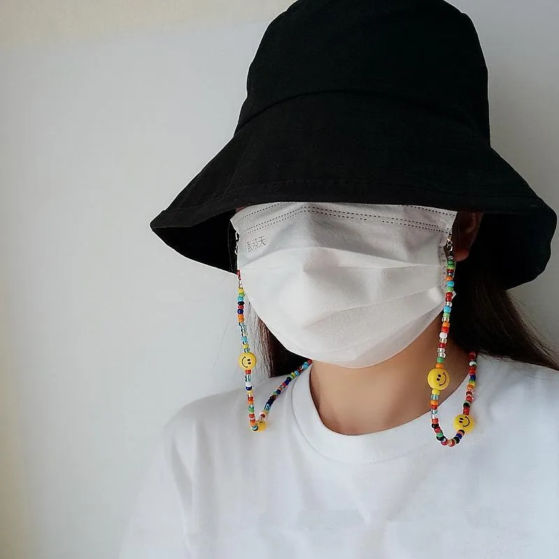 Hänge halsband färgglada pärlor tecknad leende maskkedja halsband för kvinnor flicka multifunktion anti-förlorad rem lanyard hållare jud263a