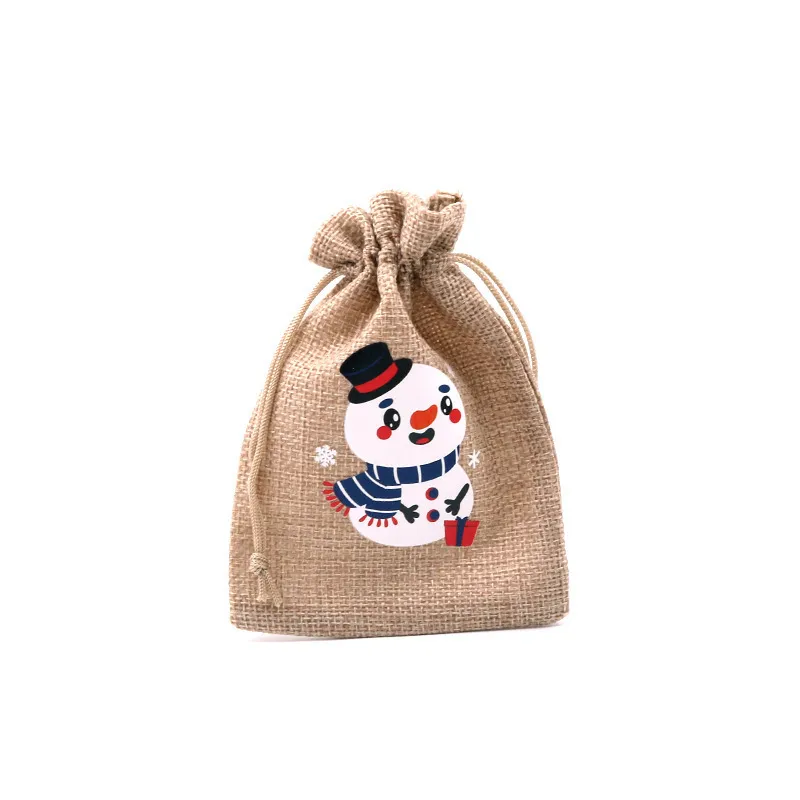 Sac en toile de Jute naturelle, 50 pièces, cloches d'élan du père noël, petit ours, cordon de serrage, cadeau en Jute, 10x14cm, coton et lin, imprimé de noël, 220427