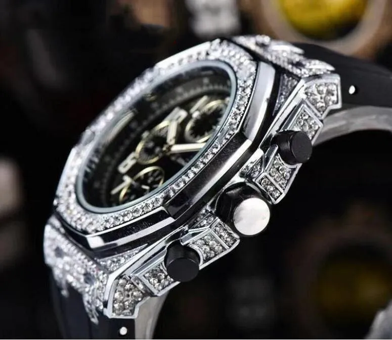 4a famosos todos os mostradores que funcionam, designer clássico assistir Luxury Fashion Crystal Diamond Men observa Large Dial Man Quartz Clock Stop Watches 271N
