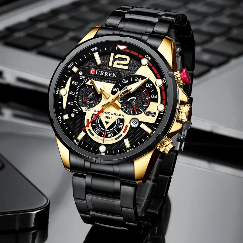 CURREN Casual Business Chronograph Waterproof Stainless Steel Watch Mens Luxury Fashion Quartz Men Watches 220530